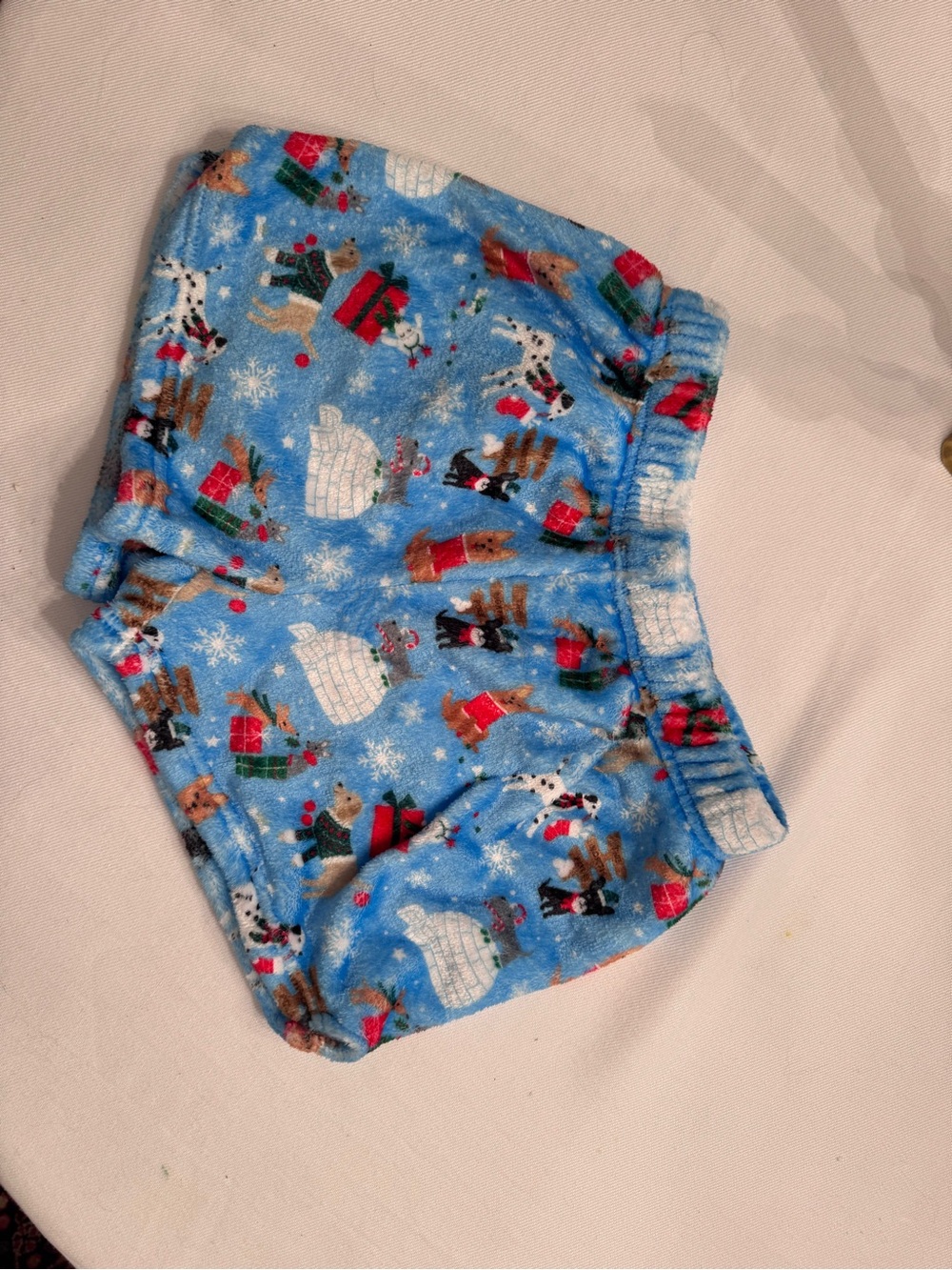 Blue Holiday Fleece Shorts with Winter Animal Print